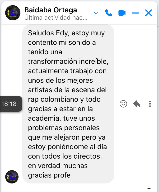 Mensaje de Baidaba Ortega: mi sonido ha tenido una transformación increíble y actualmente trabajo con unos de los mejores artistas de la escena del rap colombiano.